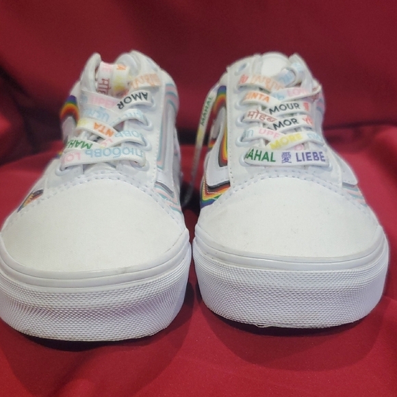 Vans White Pride Sneakers with Rainbow Stripes And Pastel Rainbow Stripes - Picture 12 of 14